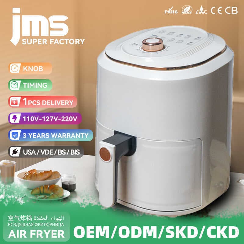 Fritadeira de ar branca JMS Super Factory, controle mecânico, capacidade de 7.5L, garantia de 3 anos