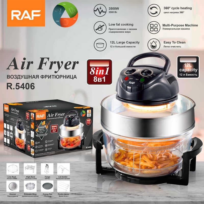 Fritadeira de Ar RAF 12L com Batata Frita, Grande Capacidade, Multi-Função, 8 em 1