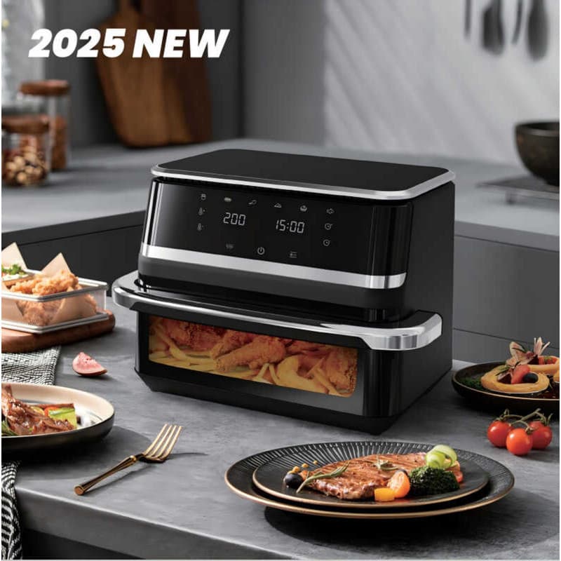 Panela dupla doméstica para fritar ar, aço inoxidável, elétrica, grande capacidade, multifuncional