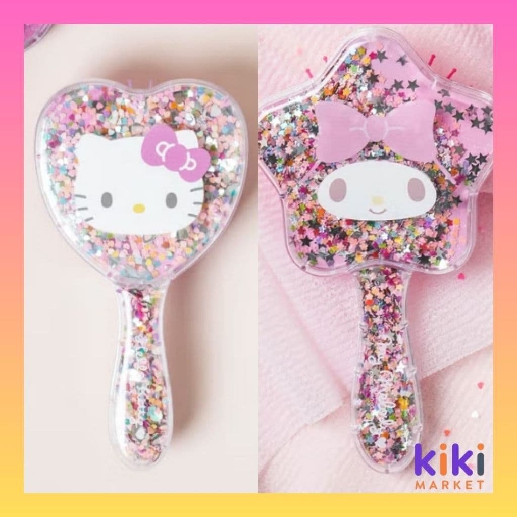 [Daiso Korea] Escova De Cabelo Com Glitter Hello Kitty & My Melody – Almofada Brilhante Para Cabelos Lisos E Sem Emaranh