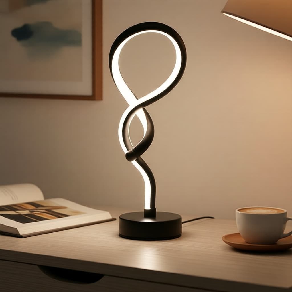 Luminária de Mesa Espiral Contemporânea – Lâmpada LED de Mesa com 3 Níveis Ajustáveis para Leitura e Decoração