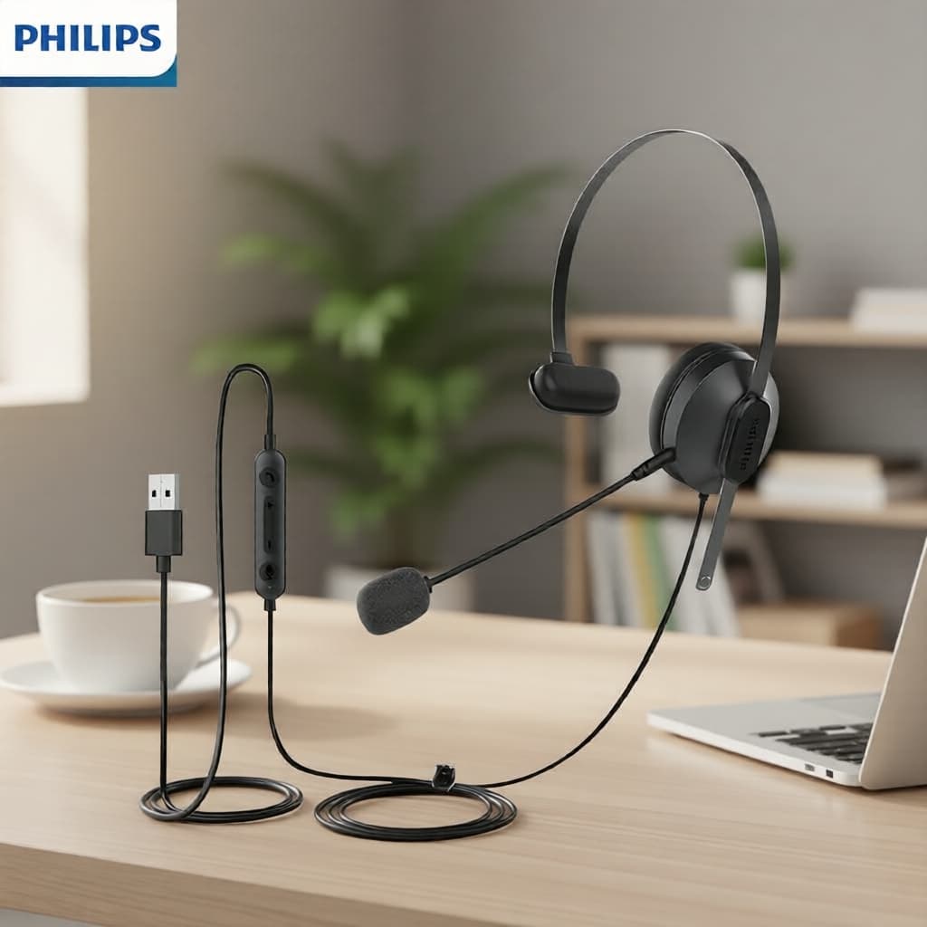 Fone de ouvido com fio Philips SHM1028 com microfone de boom e cancelamento de ruído
