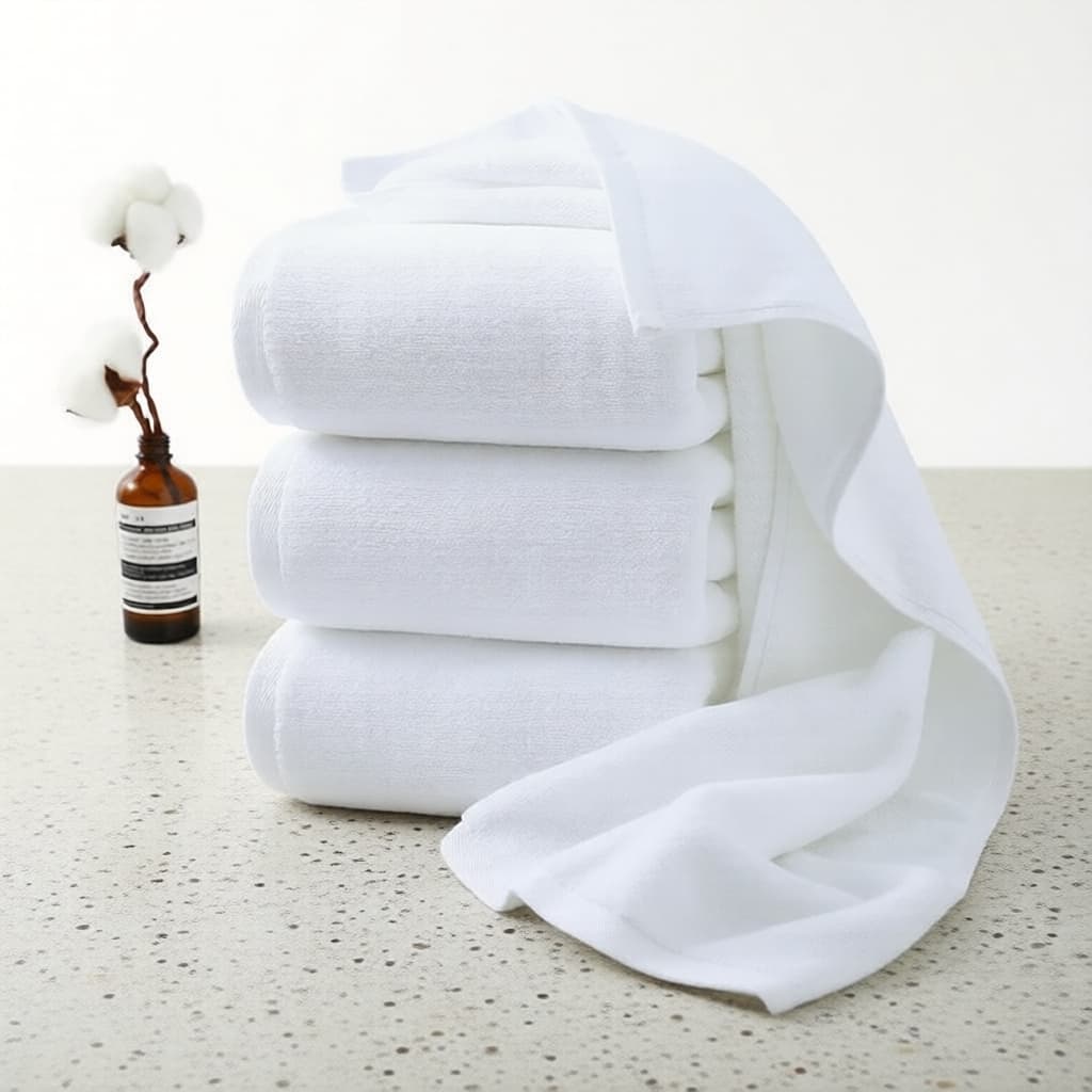 Conjunto de toalhas de banho brancas premium dobradas e empilhadas