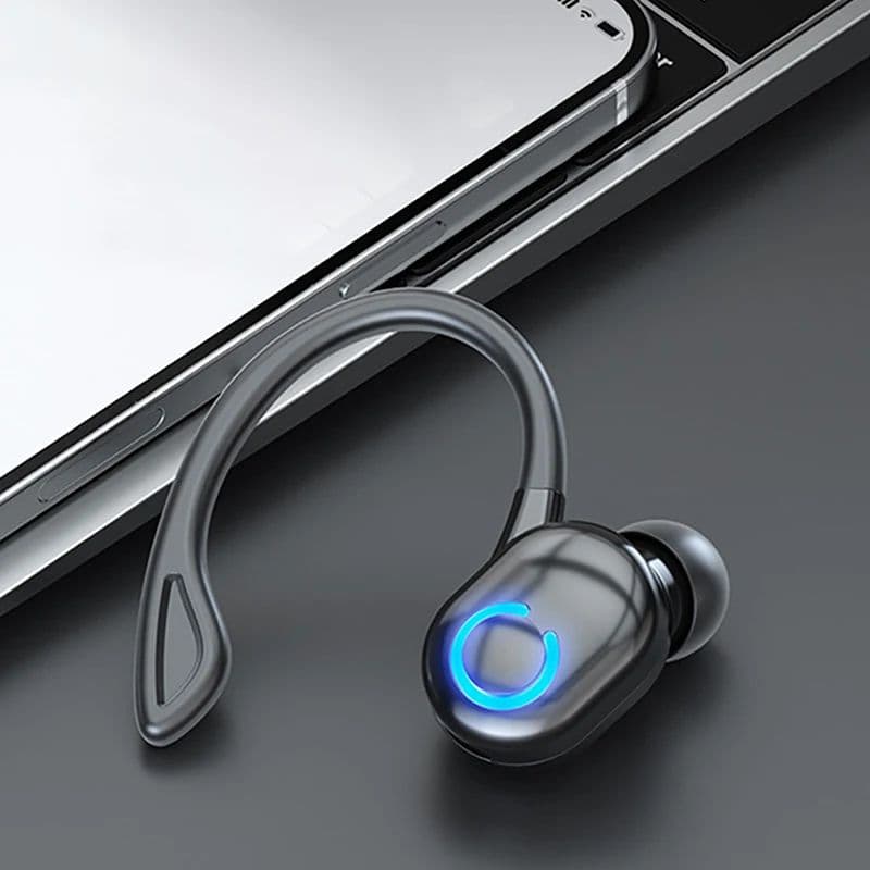 Fones de ouvido Bluetooth sem fio para esportes, corrida, mono, HiFi estéreo com redução de ruído, preto com LED azul