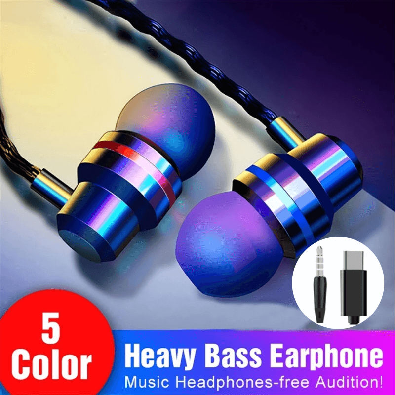  Fones de ouvido com fio Type-C de 3,5 mm, fones de ouvido de metal, fones de ouvido HiFi com graves, fone de ouvido