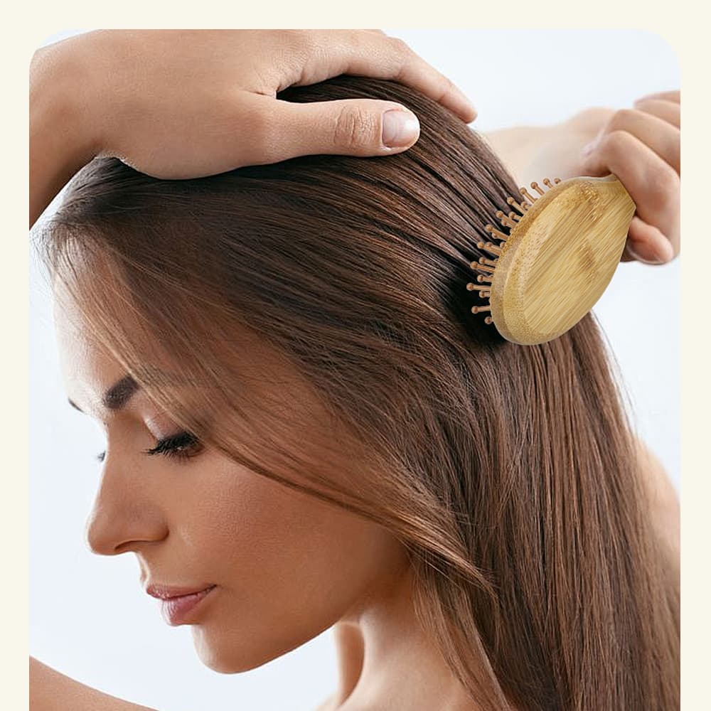 Escova De Cabelo Pequena 100 % Bambu Com Cabo De Madeira , Pente Para Massagem No Couro Cabeludo , Homens E Mulheres De 