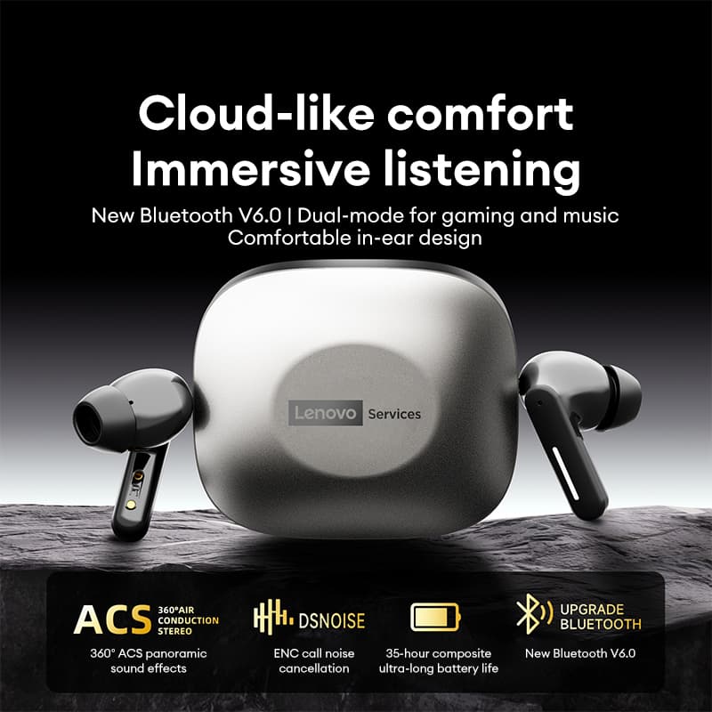 Lenovo LE209 Fone de Ouvido Bluetooth com Cancelamento de Ruído, Design In-Ear, Bluetooth V6.0, Branco e Cinza
