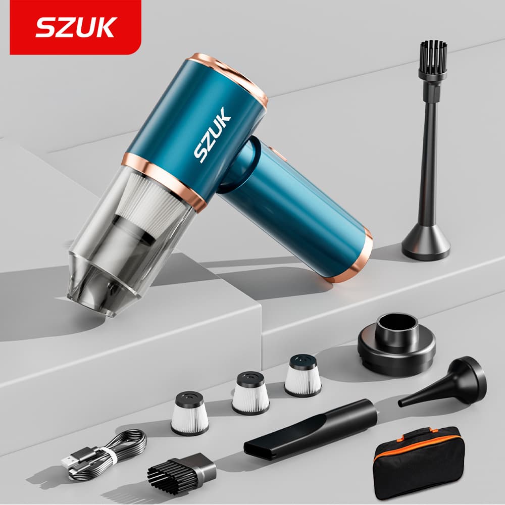 Aspirador portátil SZUK 2026 azul e prata com acessórios