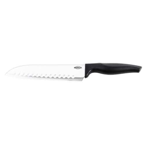 Faca Santoku 7 polegadas com lâmina de aço inoxidável e cabo preto da marca Brinox