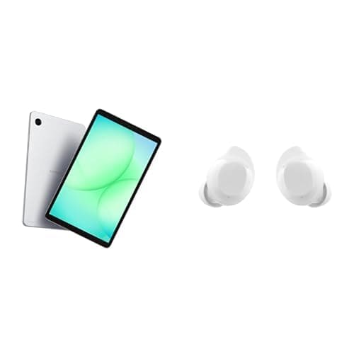 Tablet Samsung Galaxy TAB A11 e fone de ouvido Samsung Galaxy Buds Core em fundo branco