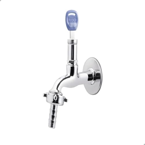 Torneira Curta Parede 1/2" Jardim, Tanque, Lavanderia e Área Externa SOFTINOX — Metal Premium, Bico 3/4, 1/4 de Volta (Alavanca com Chave)