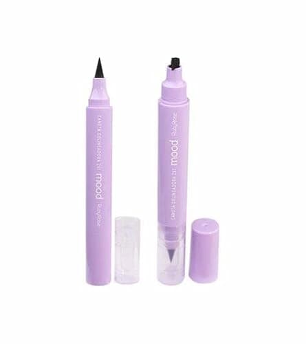 Delineador Carimbo 2 em 1 Ruby Rose - Caneta Delineadora Mood, Preto Intenso, Alta Durabilidade, Praticidade, HB-519