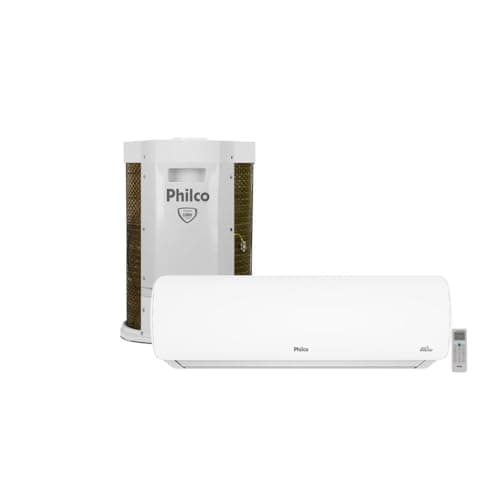 Ar Condicionado Split Philco 18000 BTU/h com unidade externa cinza e marrom e unidade interna branca