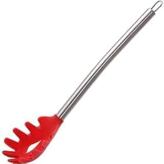 Pegador de espaguete em aço inoxidável com garfo vermelho, 30 cm, para servir massas
