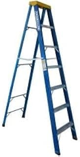 Escada de fibra de vidro Rotterman com seis degraus e um patamar, cor azul