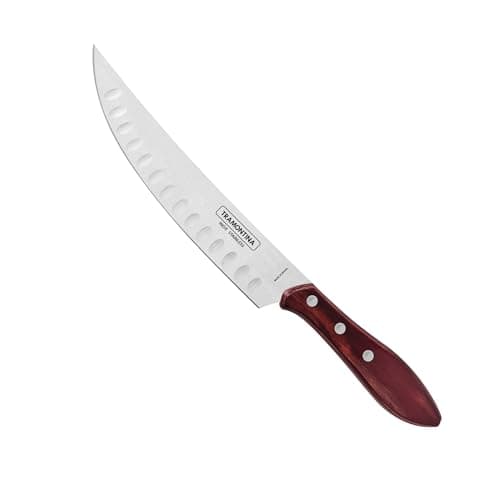 Faca para carne Tramontina com lâmina em aço inox e cabo em madeira vermelho