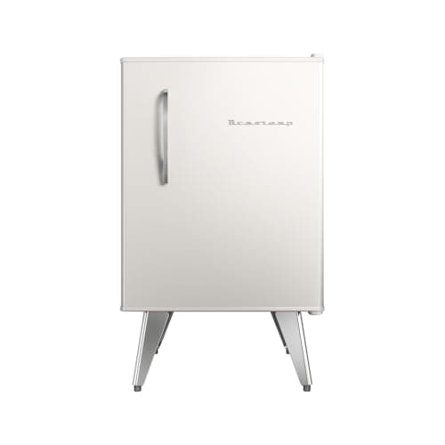 Frigobar Brastemp Retrô 76 litros branco, pés metálicos, puxador prateado, ângulo frontal