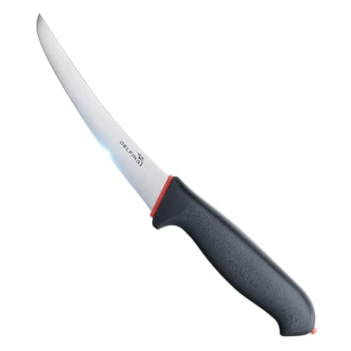 Faca de açougueiro DELFINA curvada semiflexível de 15 cm com lâmina de aço inoxidável japonês e cabo preto