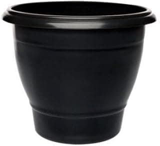 Vaso de planta preto de 15 litros, formato redondo, bordas elevadas, em fundo branco.