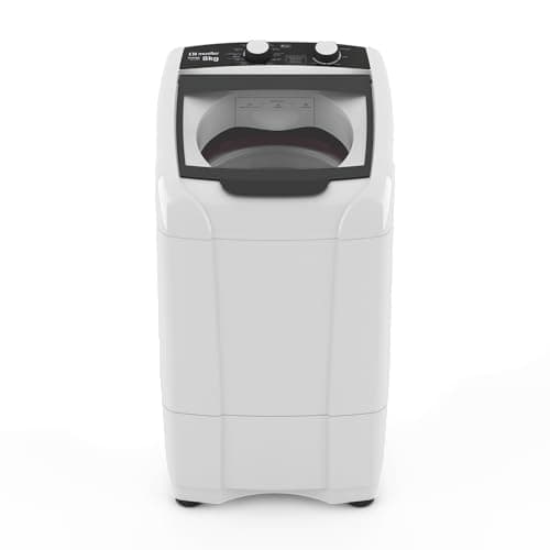 Lavadora automática branca Energy 8kg 127V, com porta de vidro transparente e controles pretos.