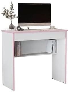 Escrivaninha Compacta com Gaveta e Prateleira Mesa para Computador Estudo Home Office Quarto Escritório(Branco - Rosa)