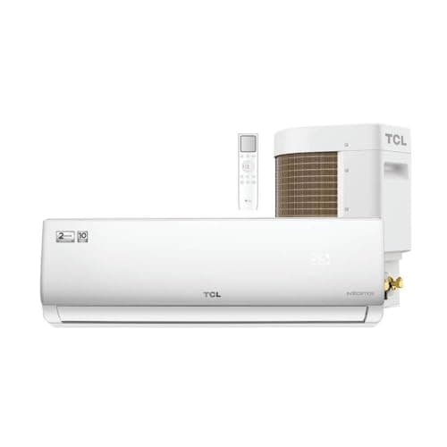Ar condicionado TCL Split Hi Wall Elite Inverter 9.000 BTUs, branco, com controle remoto e logo TCL.