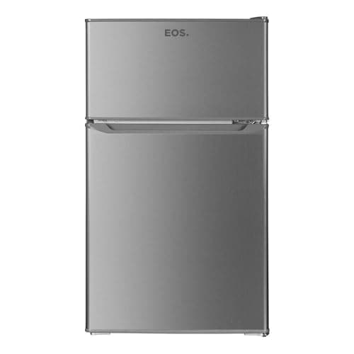 Frigobar Eos 88 litros duplex em aço inoxidável contra fundo branco