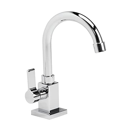 TFC Torneira de Lavatório Quadrada Bica Móvel 1/4 Volta Luxo Prata Aço Inoxidável Polida Cinza