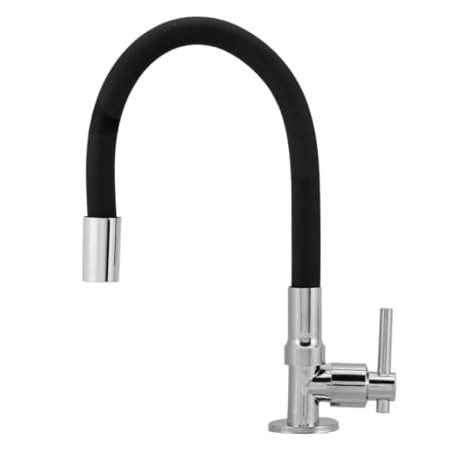 Torneira De Cozinha Bancada Pia Flexível Silicone Parede 1/4 de Volta (Preta)