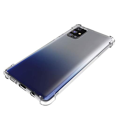 Capa transparente para celular Galaxy M31s, com destaque para os cantos reforçados.