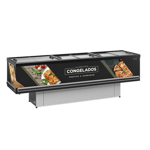 Ilha expositor preta para congelados e resfriados com vidro deslizante