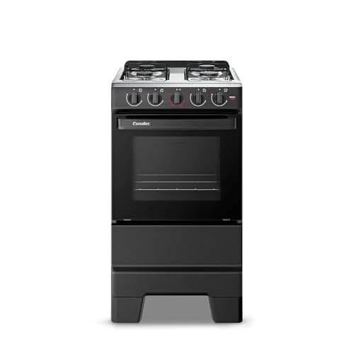 Fogão a gás preto com mesa de inox e forno de 50L Esmaltec IDEAL POP F4ISP