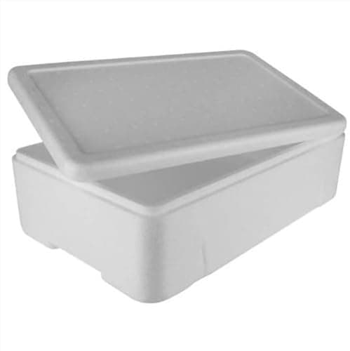 Caixa térmica branca de isopor de 100 litros com tampa deslizante, fundo branco