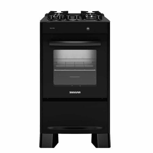 Fogão 4 Bocas Suggar Neo Max FGV403PT Mesa de Vidro Temperado Forno 56 Litros Preto