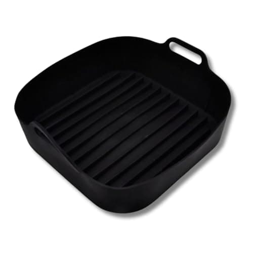 Panela de silicone preta para air fryer com grelha em relevo