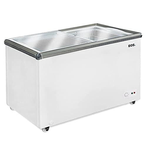 Freezer expositor horizontal EOS 320 litros dupla ação branco com portas de vidro e rodas