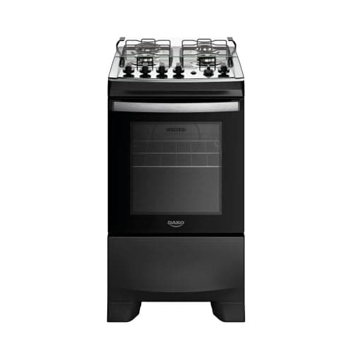 Fogão 4 Bocas Dako Supreme com Mesa de Inox, Preto, com Porta de Vidro