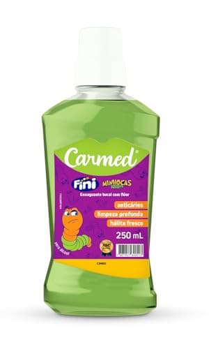 Carmed Fini Minhocas Enxaguante Bucal com Flúor Sabor Maçã Verde 250ml