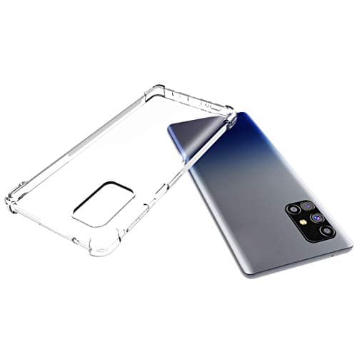 Capa transparente para celular Galaxy M31s com cantos reforçados, estilo minimalista.