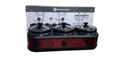 Forno Elétrico Triplo Buffet Slow Cooker 127v com tampas transparentes e controles pretos