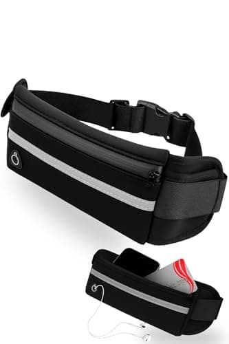 Pochete Preta Corrida Slim Academia Caminhada Ciclismo Fitness Unissex Impermeável e Ajustável - Bolsa de Cintura para Viagem Porta Dinheiro Cartão Celular - Discreta e Resistente - Qualidade Premium