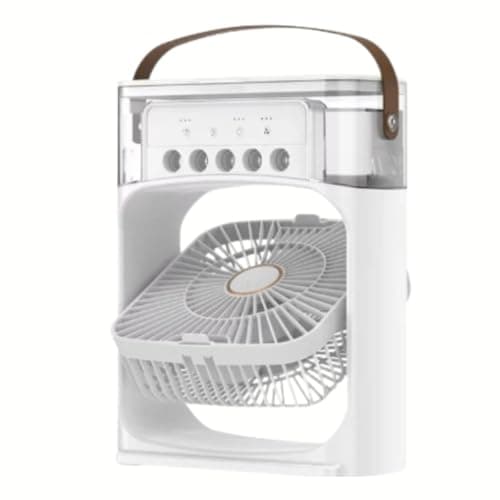 Mini climatizador e umidificador portátil USB 3 em 1 com ventilador de mesa pessoal silencioso e luz noturna LED