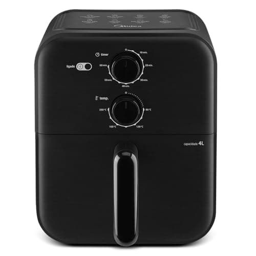 Fritadeira Sem Óleo Capacidade de 4L, Midea, 1400 W, Aquece Em 10-60 min 80℃ a 200 ℃, Air Fryer Com Fluxo de Ar de 360°, Fritadeira Eletrica, Design Compacto, Preto, 110V, MAF400P0APK