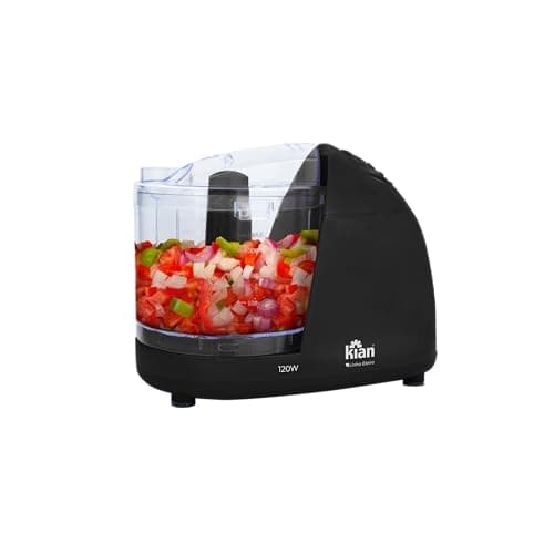 Processador de alimentos Kian 120W preto com tampa transparente e vegetais picados