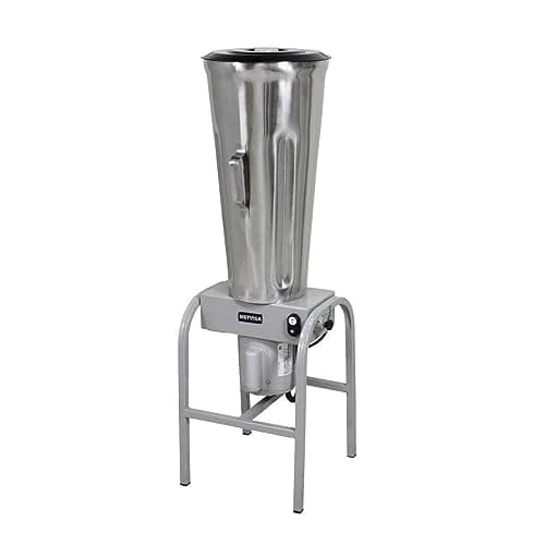 Liquidificador industrial de fundo rotativo 25L Metvisa, em aço inoxidável, com suporte metálico, em fundo branco