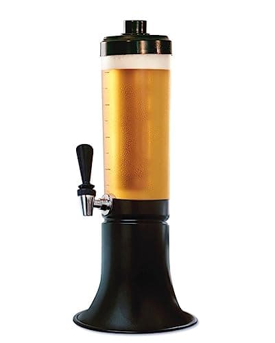 Torre de chopp 2 litros com dois refis gelantes, preta e transparente, fundo branco