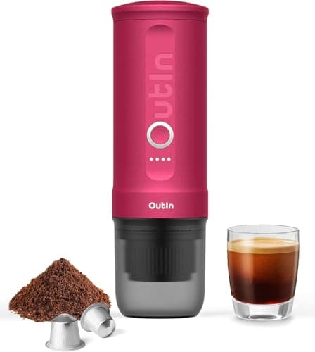 OutIn Nano Cafeteira Elétrica Portátil,Cafeteira de cápsulas &moído,cafeteira para carro com aquecimento automático com USB-C,com café moído e cápsula NS para trailers, caminhadas, escritório.