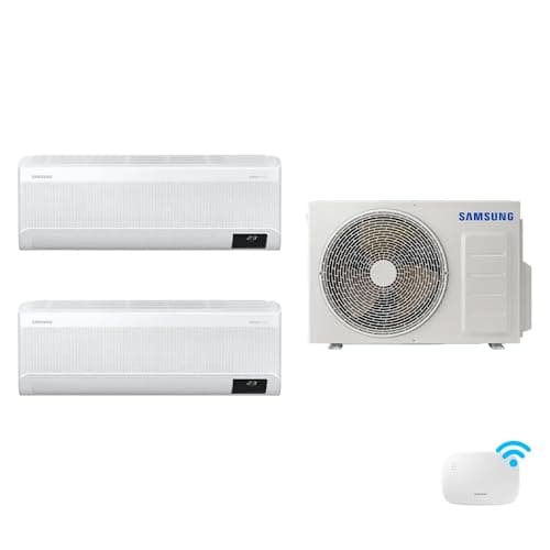 Ar condicionado Samsung WindFree 18.000 BTUs com WiFi - 220V, unidades interiores e exterior brancas