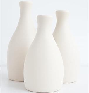 Kit trio de vasos decorativos cerâmicos brancos para decoração de casa