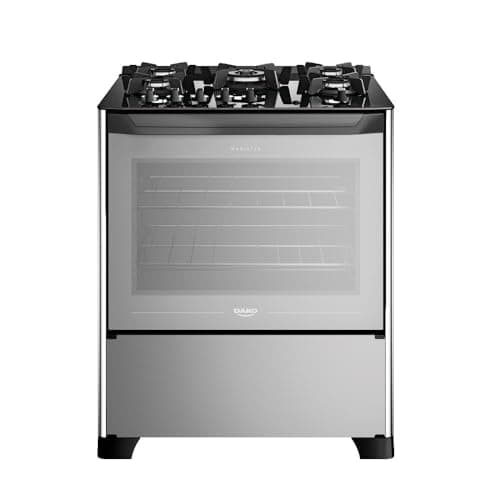 Fogão 5 bocas Dako Magister Style com mesa de vidro e tripla chama - bivolt, aço inoxidável